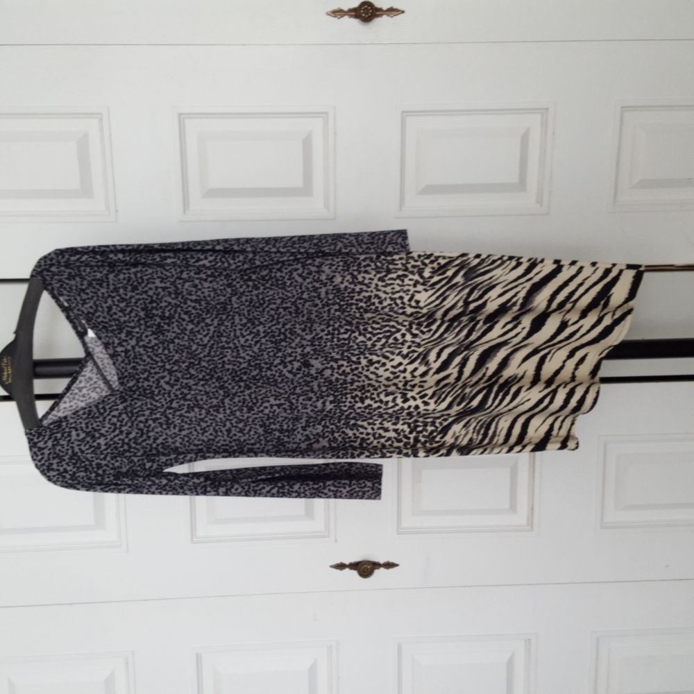 NEW.  v neck animal print assymetrical long sleeve dress